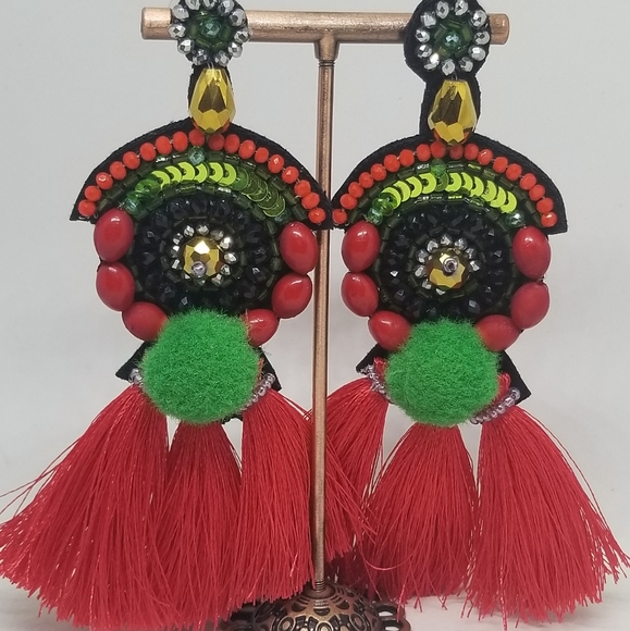 Mia Collection by kimmie sun tassel earrings red - Picture 1 of 1